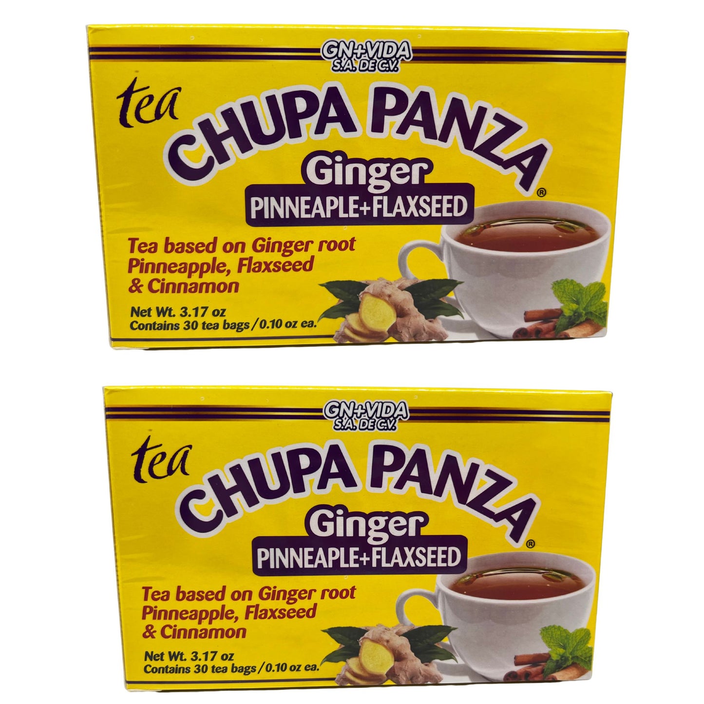 CHUPA Panza Té Detox a Base de Hierbas con Jengibre, Piña, Linaza y Canela – 30 Bolsas – PACK 2