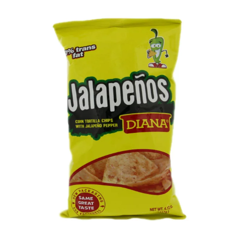 Diana Jalapeno Tortilla Chips 3.84oz (Pack 6) – Snack de Maíz Frito con Sabor a Jalapeño – Producto de El Salvador