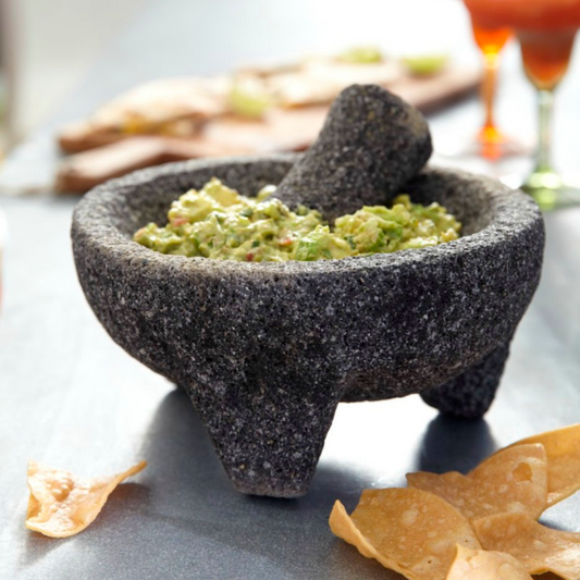 8.6 inch Molcajete Mortar and Pestle, Mexican Handmade with Lava Stone