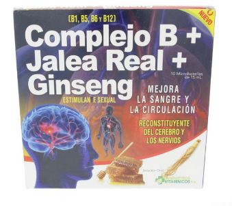 Ampolla Complejo B + jalea real + Ginseng 10 unid x 15 ml