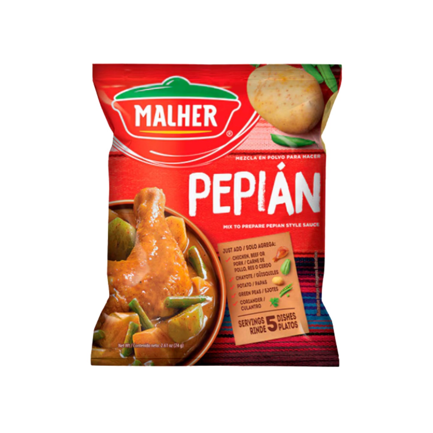 Malher Pepian 74 grs.- Paquete X 4 UNIDADES / Mezcla de estofado 2.61 oz.